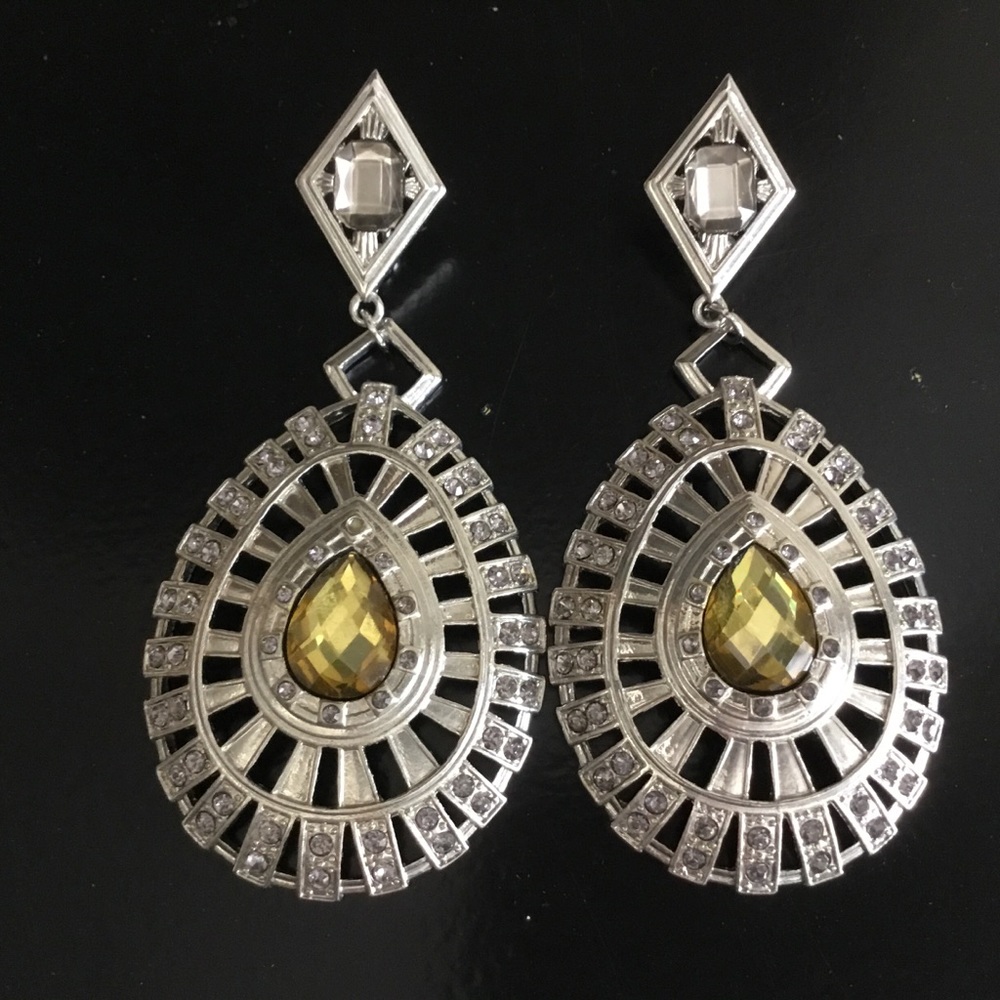 Boston Proper Rhinestone Drop Statement Earrings - image 1